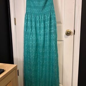 Elegant Teal Lace Maxi Skirt